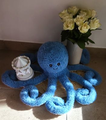 Pieuvre doudou peluche bébé découvre Bleu blanche