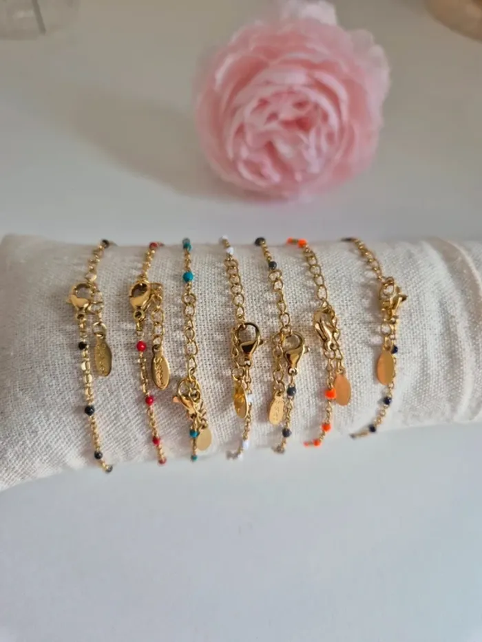 1 bracelet dorée or acier inoxydable avec perles 🌸 style gigi en acier inoxydable - photo numéro 4