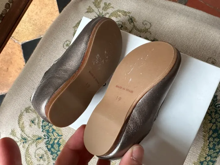NEUF Babies chaussures ballerines bébé fille cuir Nanos Espagne argenté foncé 19 classique - photo numéro 5