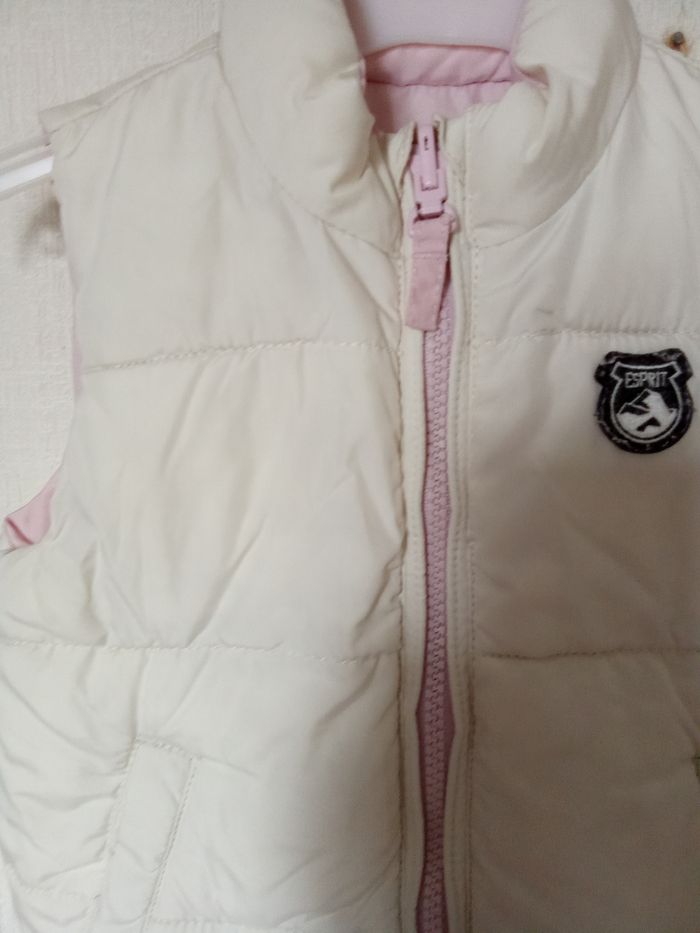 Veste, doudoune  matelassée, réversible rose perle, blanc fille 2 ans, 24 mois, mi saison - photo numéro 4