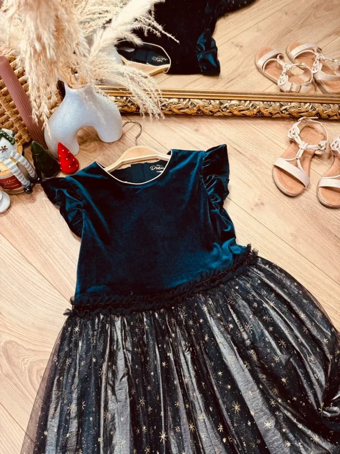 Taille 10 ans Robe longue créateur fille TAO bleu marine doré * velours tulle * 💙 - photo numéro 3