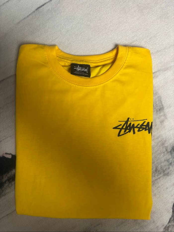 T-shirt Stussy Rework jaune logo imprimé taille L - photo numéro 2