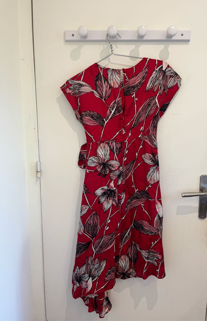 Robe asymétrique longue rouge fleuri noeud max mara taille S/36 - photo numéro 3