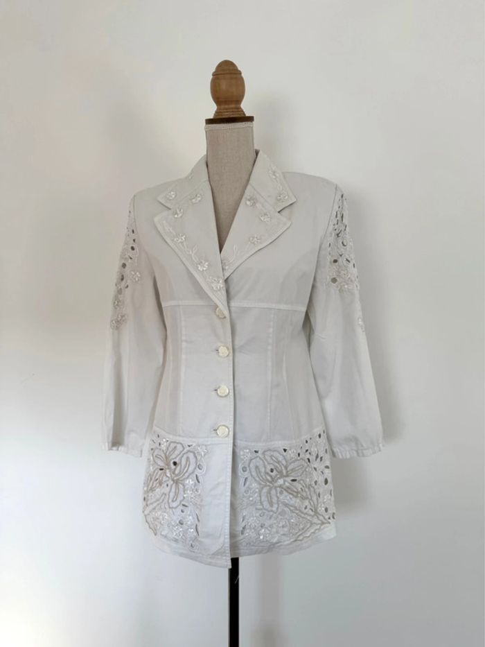 Veste blazer dentelle broderie vestido stretch denim manches vest manteau blouson Giacca jacket
