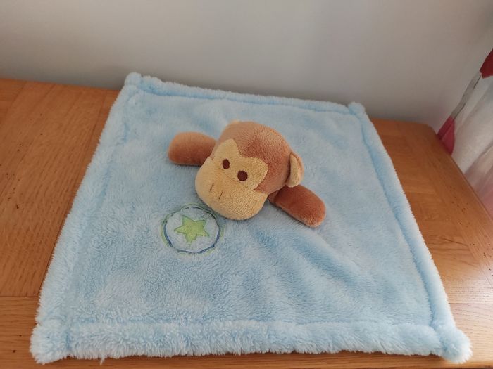 Doudou plat carré bleu singe - photo numéro 2