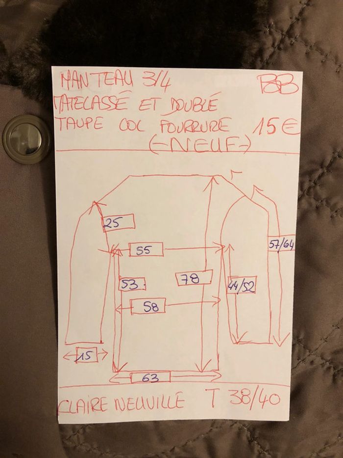 BB- manteau/veste 3/4 « taupe » à capuche T 38/40 NEUF - photo numéro 18