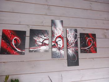 Tableau sur toile 5 parties rouge noir
