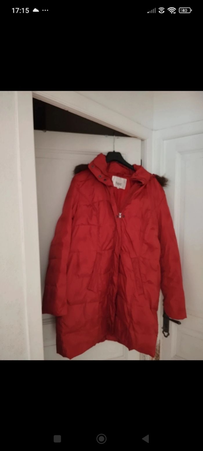 Doudoune longue corail/rouille avec capuche amovible - photo numéro 8