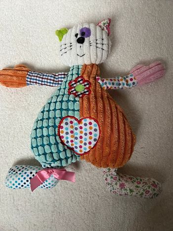 Peluche chat velours vert et orange