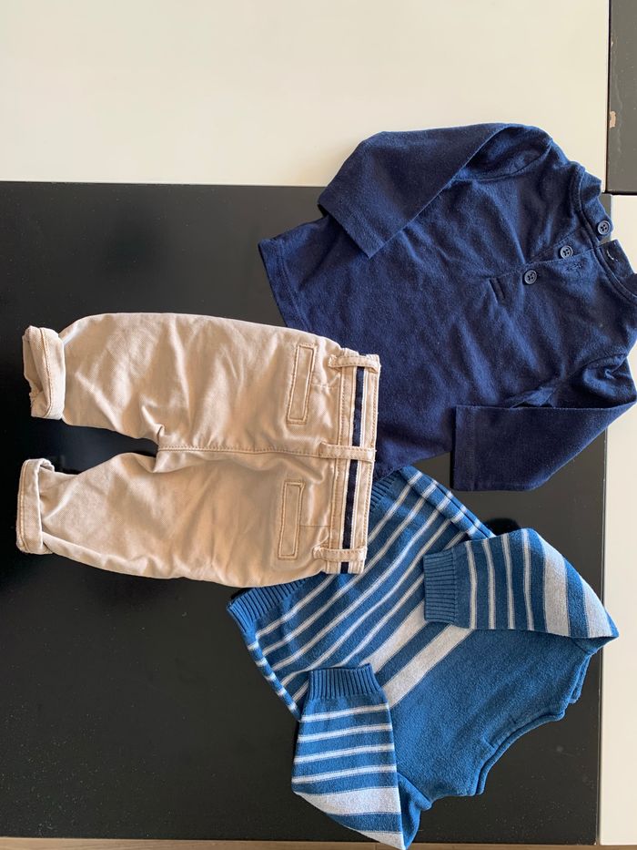 Ensemble Rayures Beige 3 mois Pantalon T-shirt Pull - photo numéro 3