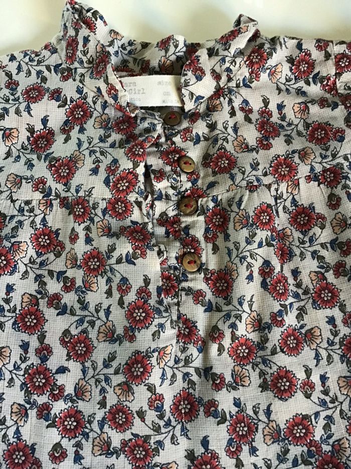 Blouse tunique chemise fleurie fil doré - photo numéro 3