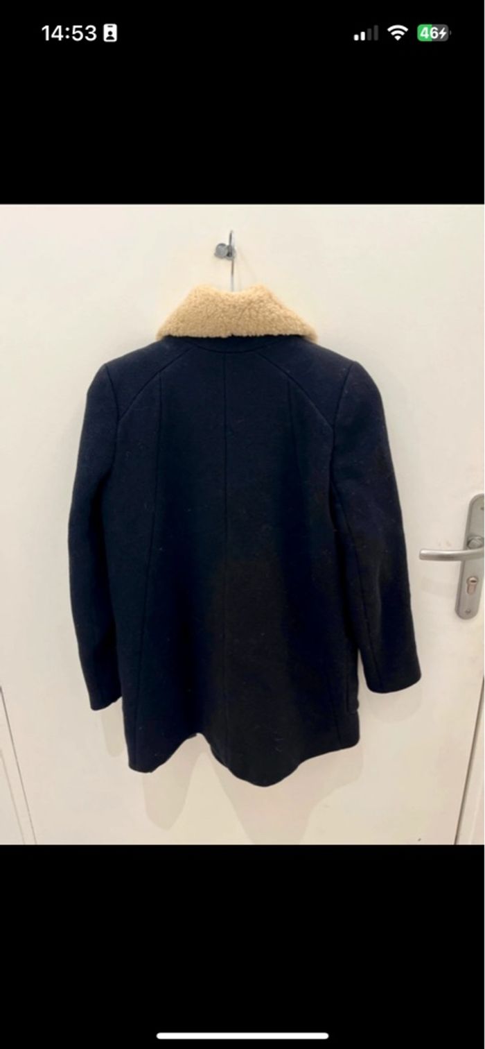Manteau Maje bleu marine et col bouclette - photo numéro 2