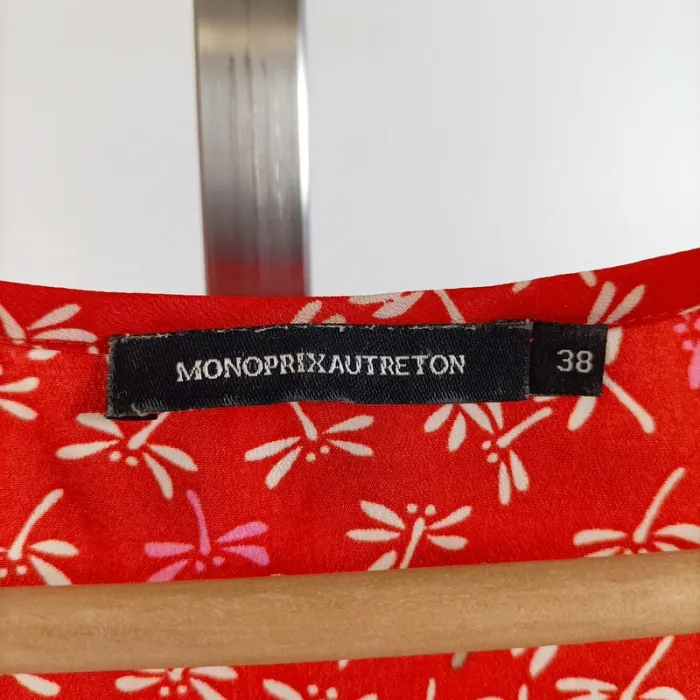 Robe rouge Monoprix AutreTon imprimé libellules sans manches T38 A1445 - photo numéro 3
