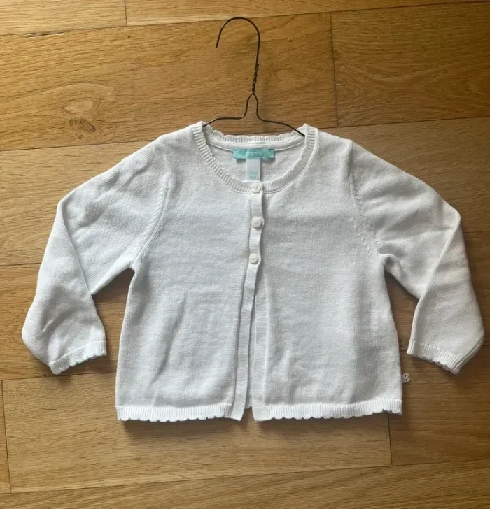 Gilet Obaïbi bébé fille – 18 mois – Blanc – 100% coton – Très bon état