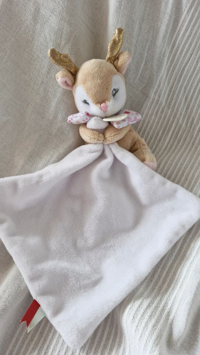 Doudou plat mouchoir Élan rose Doudou et cie - photo numéro 2