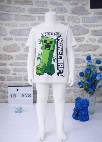 T-shirt manches courtes blanc et multicolore Garçon taille 10 ans marque Minecraft 🎸 