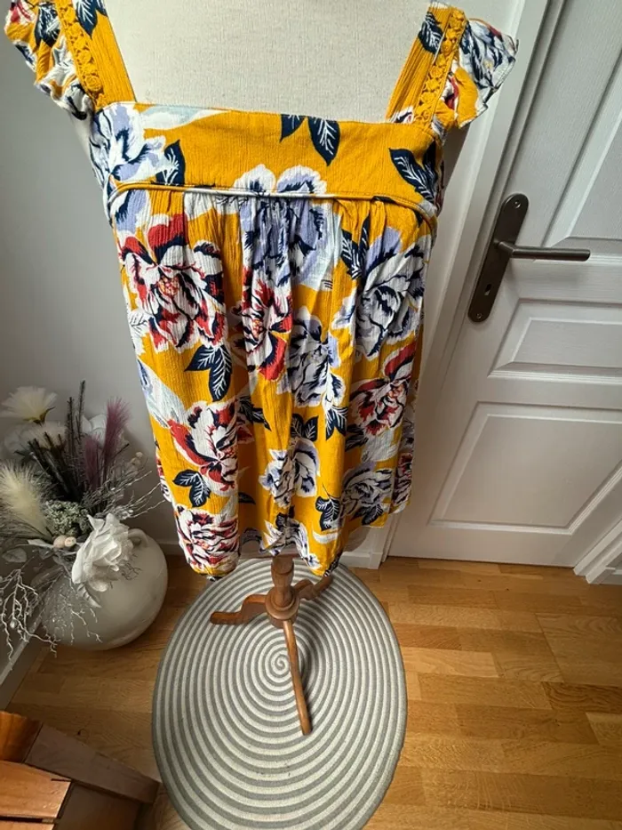 💛 magnifique Top estival jaune fleuri - Promod - T36 - photo numéro 4