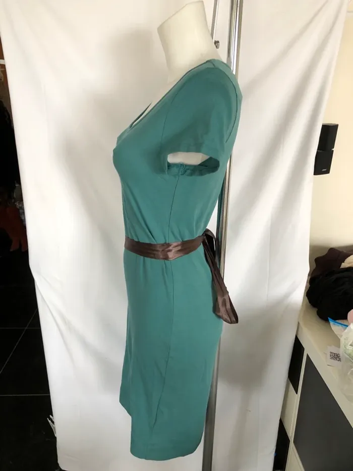Robe turquoise à manches courtes H&M en coton taille 38 / M neuve avec étiquette. - photo numéro 2