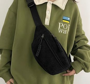 Sac banane velours côtelé noir