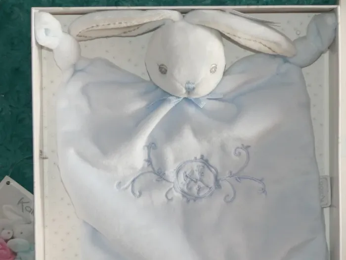 Doudou lapin plat kaloo perle bleu brodé 🐰Neuf - photo numéro 3