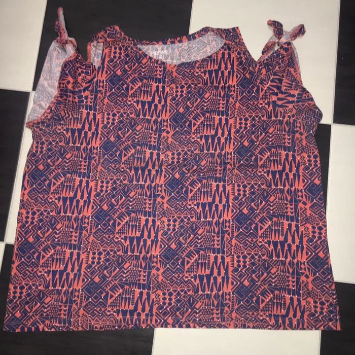 T-shirt femme xxl motifs géométriques orange et bleu