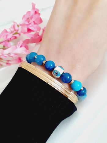 Bracelet élastique  perles  bleues