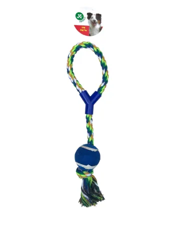 Jouet pour chien JK Animals en corde tressée multicolore + balle de tennis raccord plastique 40 cm