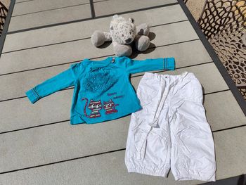 Ensemble fille 12 mois turquoise et blanc