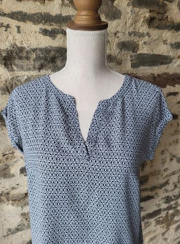 Blouse manches courtes à motifs bleu marine et blanc Tom Tailor Taille 38