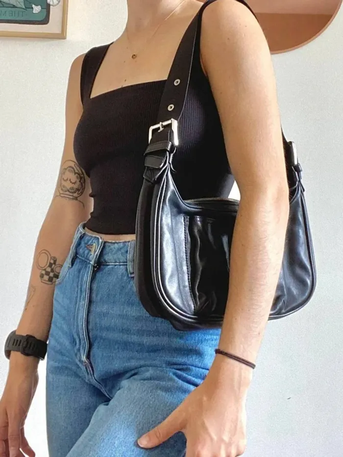 Sac Vintage Baguette Longchamp Noir Effet Ceinture - Comme Neuf - photo numéro 5