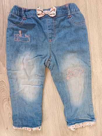 Jean doublé bleu motifs chats roses avec nœud fille 12 mois Creeks