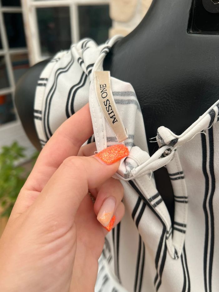 Combinaison short été Combi à rayures femme blanche noire M 38 - photo numéro 5