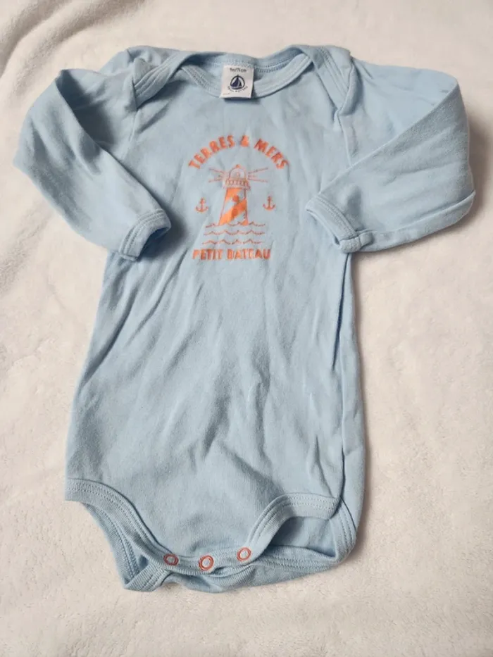 Joli body bébé 9 mois Petit Bateau manches longues automne hiver bleu