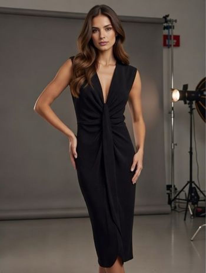 Robe noir fluide fendue pailleté subtilement