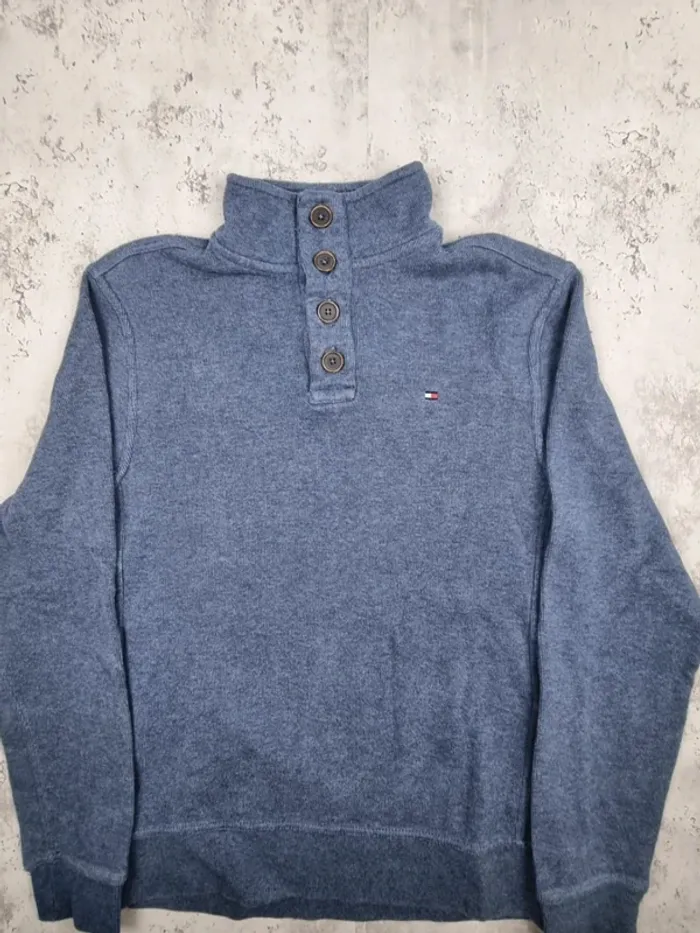 Pull col montant boutonné Tommy Hilfiger bleu – Taille M Hommes (mesures en photos) - photo numéro 3