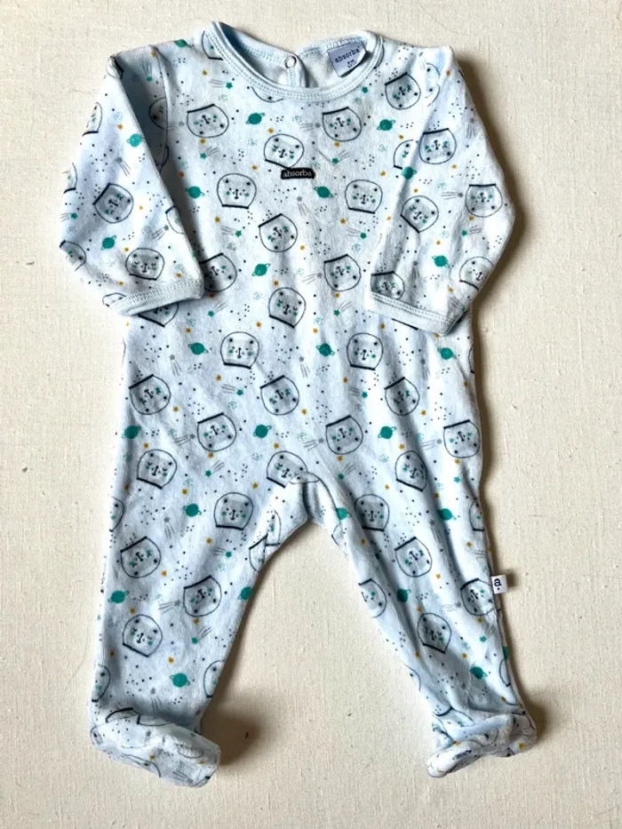 Pyjama Absorba 3 mois velours bleu – motif ours astronaute – très bon état
