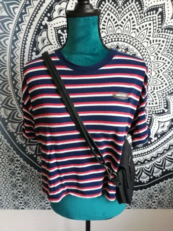 Tee-shirt crop top rayé bleu blanc rouge / jennyfer / (M)