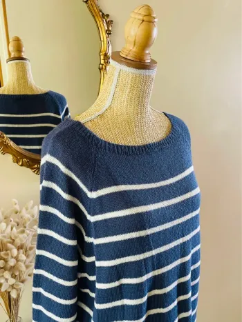 sublime Pull mariniere rayures bleu marine et blanc manches longues col bateau