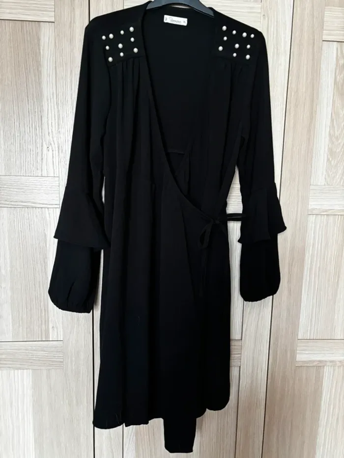 Robe portefeuille de grossesse noire perles Premaman t.xl