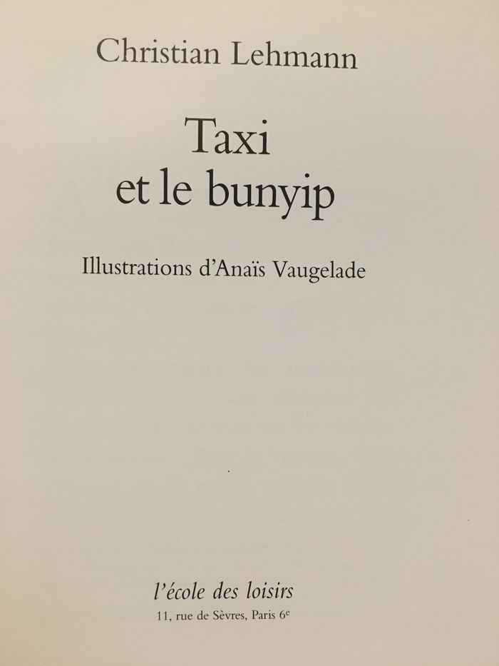 Taxi et le bunyip