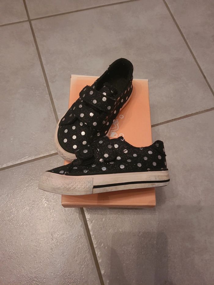 Baskets noir et argent à paillettes et scratchs - photo numéro 2