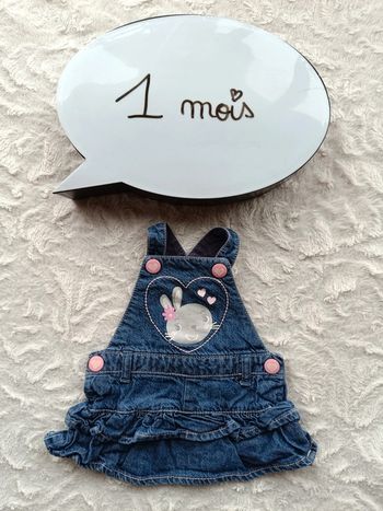 Robe jeans à bretelles Fille 1 mois lapin cœur In Extenso