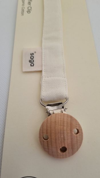 Attache-sucette en coton biologique et bois - couleur crème - dès la naissance - Saga Copenhagen neuf