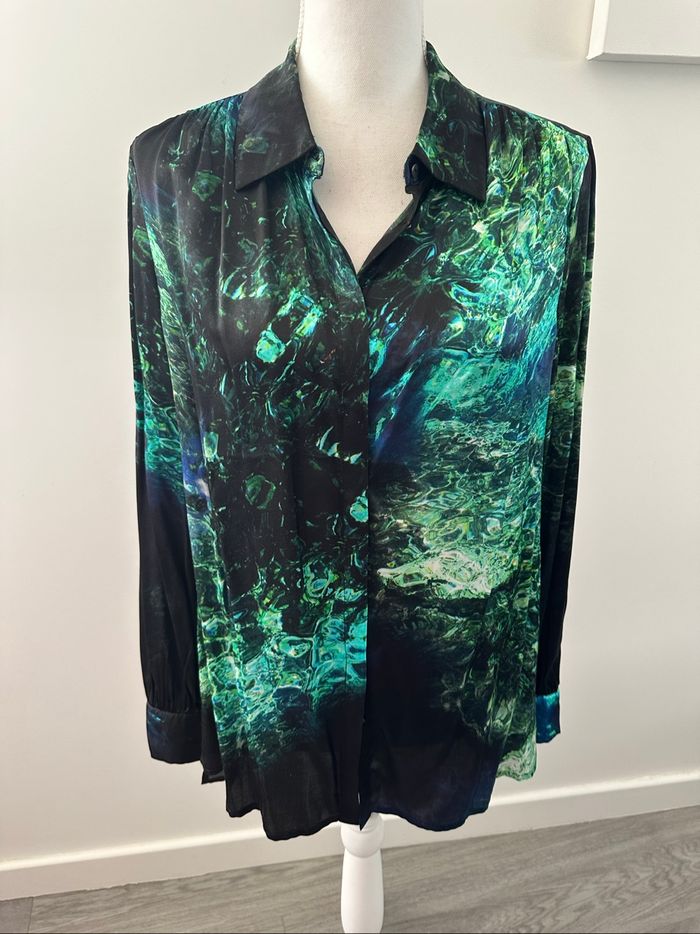 Chemisier en soie vert bleu et noir All Saints T40 L - photo numéro 2