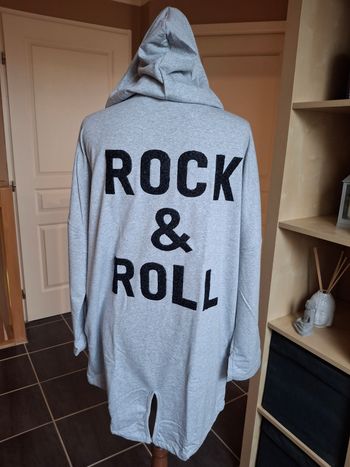 Gilet long sweat capuche gris rock and roll