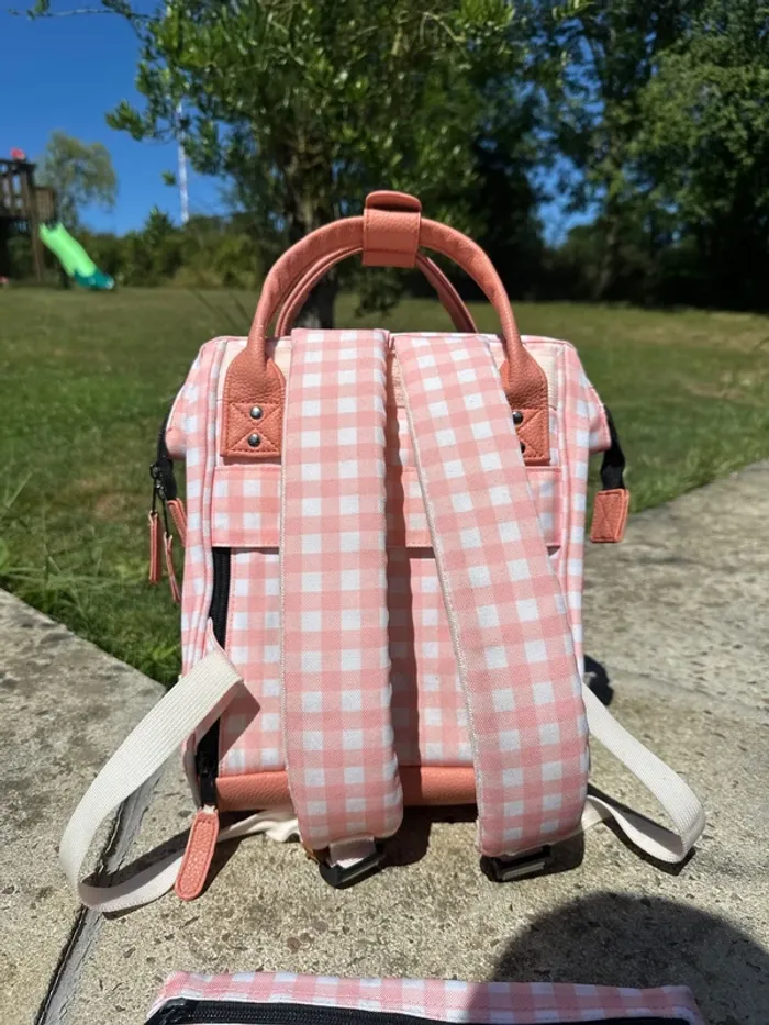 Sac à dos Cabaïa Édition limitée Patna Vichy rose avec ses deux pochettes - photo numéro 3