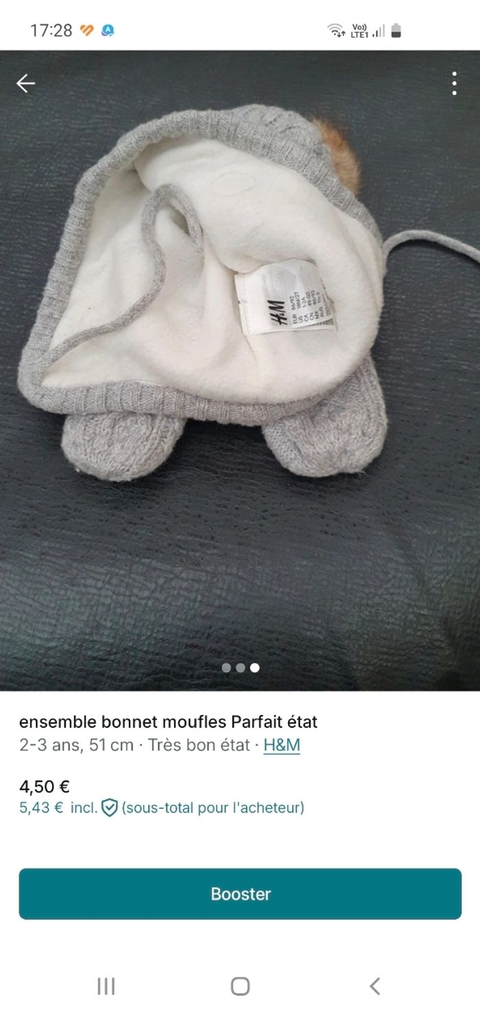 bonnet et moufles HM bébé, bien chaud H - photo numéro 3