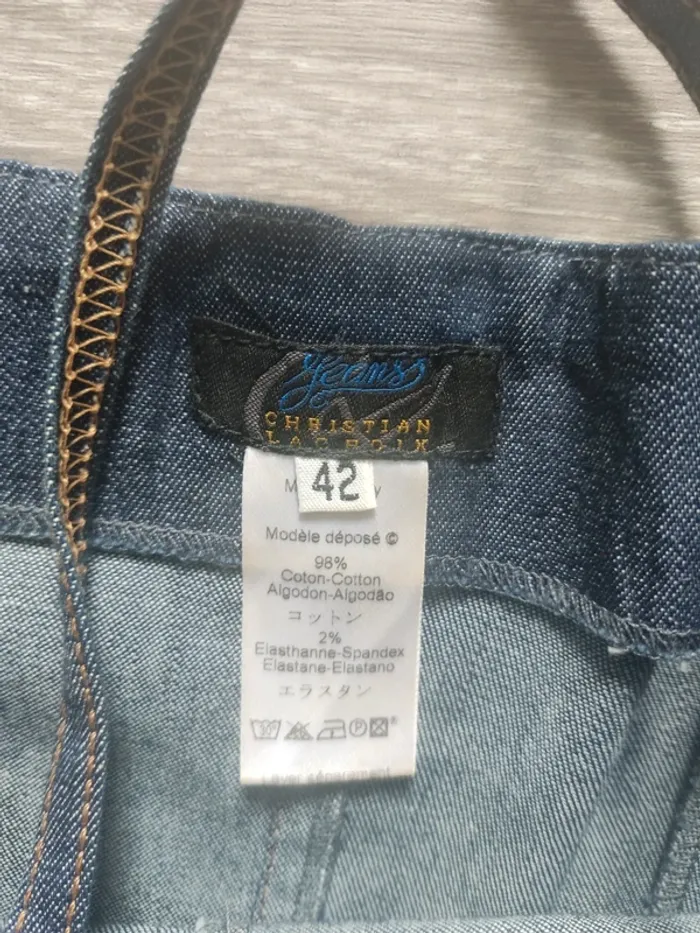 Robe asymétrique et froncée à bretelles en jeans bleu marine vintage taille 38 Christian Lacroix - photo numéro 10