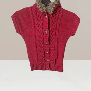 Magnifique pull en laine mauve à capuche moumoute   - NKY - Taille 12 ans