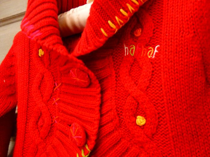 Gilet laine Fille Naf Naf 3 ans 36 mois rouge TBE col châle - photo numéro 2